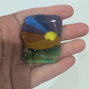 Hand Crafted artisan made fused glass landscape magnet. Stocking Stuffer